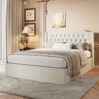 CAVINAS Queen Size Elegant Tufted Upholstered Platform Bed Frame with Crystal Button Accents,No Box Spring Needed