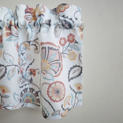 Signy Jacobean Pattern White Semi-Sheer Rod Pocket Kitchen Valance