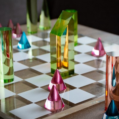Modern Acrylic Chess Set with Colorful Game Pieces