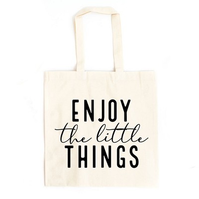 City Creek Prints Enjoy The Little Things Cursive Canvas Tote Bag - 15x16 - Natural