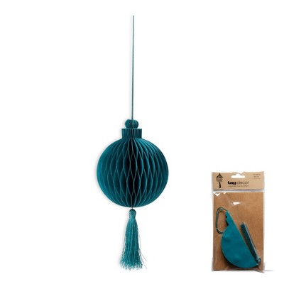 tagltd Paper Honey Comb With Tassel Teal Decor Decoration Ornament Magnet Closure Cord For Hanging Christmas Xmas Holiday Home Decor