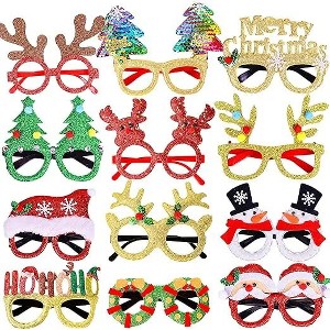 12Pcs Christmas Glasses Glitter Holiday Party Glasses Frames Christmas Decoration Accessories Costume Eyeglasses for Holiday (One Size Fits All) - 1 of 2