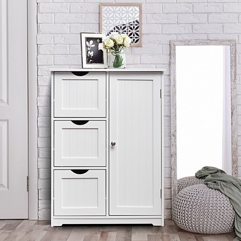 Costway Bathroom Floor Cabinet Side Storage Cabinet with 3 Drawers and 1 Cupboard Grey\ Black, 3 of 11