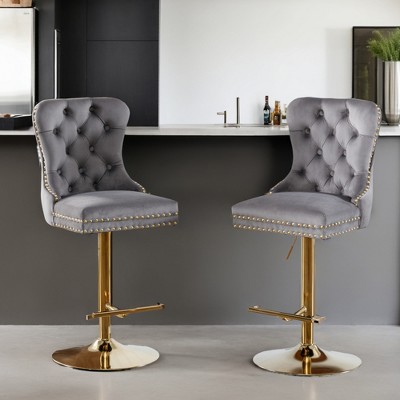 Velvet Swivel Bar Stools Set of 2 with Upholstered Back, Adjustable Counter Height Barstools, Bar Chairs for Home Bar - Leovsnove