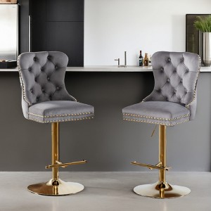 Velvet Swivel Bar Stools Set of 2 with Upholstered Back, Adjustable Counter Height Barstools, Bar Chairs for Home Bar - Leovsnove - 1 of 4