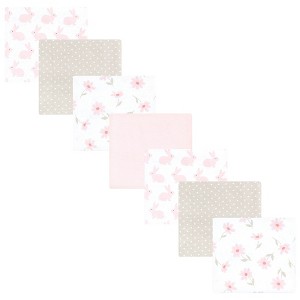 Hudson Baby Infant Girl Cotton Poly Flannel Receiving Blankets Bundle, Pink Honey Bunny, One Size - 1 of 4
