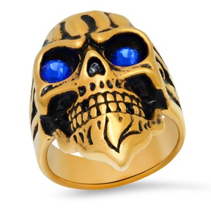 Steeltime Men's two tone stainless steel skull ring with simulated diamonds. Color Options: Silver, Gold. Size Option: 9, 10, 11, 12 - 1 of 4