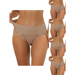 Allegra K Women's Ribbed High Waist Tummy Control Available 5 Packs in Plus Size Briefs - 1 of 4