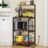 Anycoo 4-Tier Bakers Rack with Power Outlets, Microwave Stand with Storage, Freestanding Kitchen Shelf, Coffee Bar Table, Black/Brown/Gray - 2 of 4