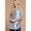 Slickblue Women's Plus Size French Terry Top, Tie Dye Color Block Style, Animal Print Accent, Blue/Grey, 1XL-3XL - 3 of 4