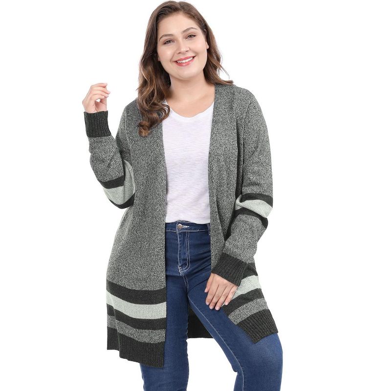 Agnes Orinda Women's Plus Size Multi Striped Open Front Sweater Cardigan, 5 of 8