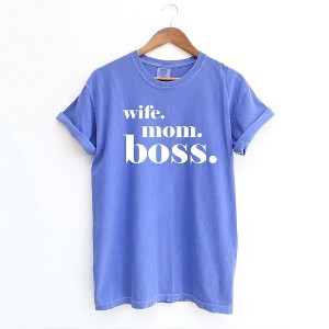 Simply Sage Market Women's Wife Mom Boss Typewriter Short Sleeve Garment Dyed Tee - 1 of 2