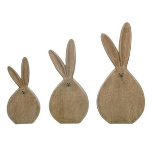 Transpac Resin 12 in. Brown Easter Pom-Pom Tail Bunny Set of 3 - 1 of 4