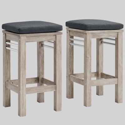 Wiscasset 2pc Outdoor Patio Acacia Wood Bar Stools - Light Gray - Modway