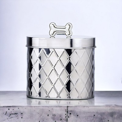 Silver Stainless Steel Diamond Texture Pet Treat Canister