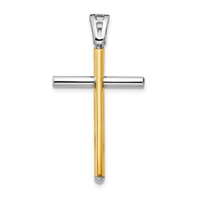 Black Bow Jewelry 14k Two Tone Gold, Polished Cross Pendant, 21 x 38mm