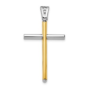 Black Bow Jewelry 14k Two Tone Gold, Polished Cross Pendant, 21 x 38mm - 1 of 4