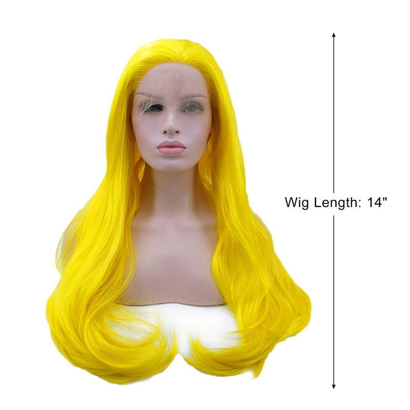 Unique Bargains Long Natural Curly Lace Front Wigs with Wig Cap 24" Yellow Synthetic Fibre 1PC, 2 of 7