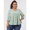 Agnes Orinda Women's Plus Size V Neck Babydoll 3/4 Lantern Sleeve Casual Floral Flowy Blouses - 4 of 4