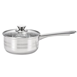 Lexi Home Sleek Matte Stainless Steel Sauce Pan with Polished Stripes - 1 of 2