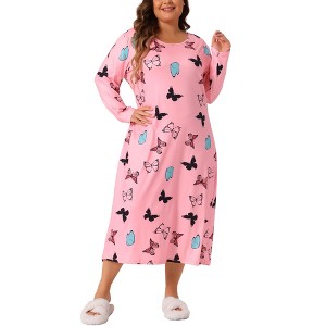 Agnes Orinda Women's Plus Size Crew Neck Long Sleeve Casual Maxi Nightgown - 1 of 4
