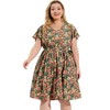 Agnes Orinda Women's Plus Size Floral Printed V neck Empire Waist Flared Casual Midi Dresses - 4 of 4