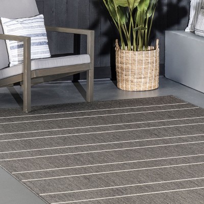 Modern Striped Gray Synthetic 64" Rectangular Easy-Care Rug