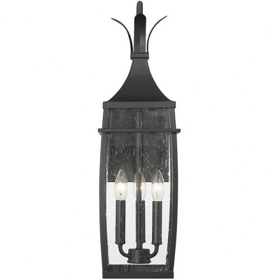 Matte Black 3-Light Outdoor Wall Lantern with Clear Seeded Glass
