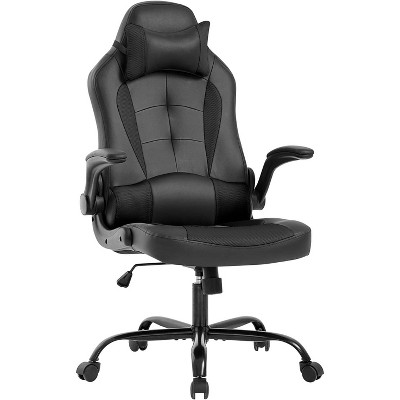 FDW PC Gaming Chair Ergonomic Office Chair Desk Chair with Lumbar Support Flip Up Arms Headrest PU Leather Executive High Back Computer Chair,Black