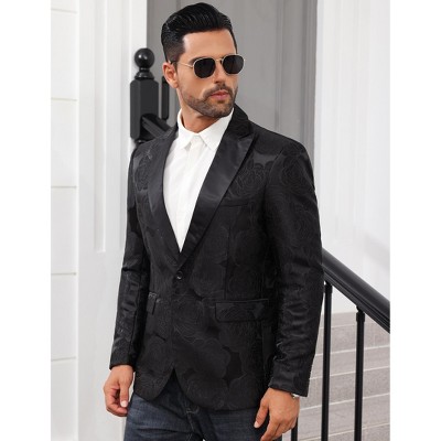 Men's Dress Party Floral Suit Jacket Notched Lapel Slim Fit Two Button Stylish Blazer