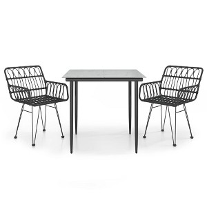 vidaXL Garden Dining Set Black Steel, Tempered Glass, Polyethylene Medium - Black 31.5" x 31.5" x 29.1" 2 - 1 of 4