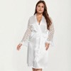 Anna-Kaci Lounge Women's PLus Size Satin Robe with Sheer Floral Lace Sleeves, Ruffled Cuffs, and Adjustable Waist Tie - 2 of 4