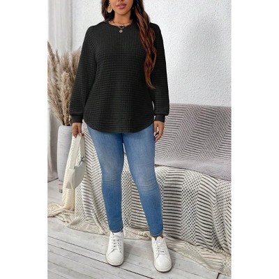 Plus Size Tops for Women Round Neck Long Sleeve Casual Pullover Blouses Waffle Tops Fall Shirts