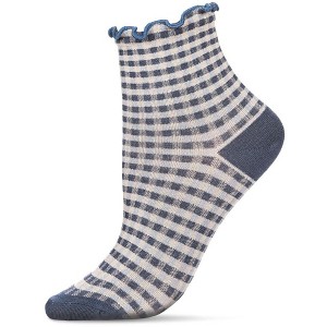 Memoi Women's Gingham Cotton Blend Ruffle Cuff Anklet Socks - 1 of 3