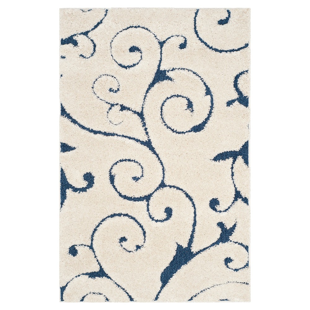 Abstract Shag/Flokati Loomed Accent Rug 3'3inx5'3in Cream/Blue - Safavieh