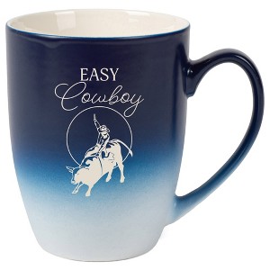 100 North Bull Rider 10 Ounce Navy Blue and White Two Toned Ombre, Comfortably Fits Your Hands, Ceramic Tea Coffee Cup Mug, Easy Cowboy - 1 of 1