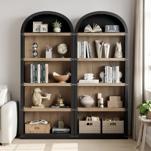 GustoWave Farmhouse Wooden Arched Bookshelf with Metal Corner Protection, 5-Shelf Tall 71'' Display Storage Rack for Home Office - 1 of 4