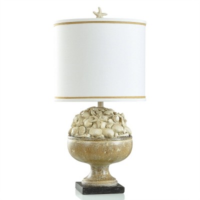 Coastal Sand Finish and Seashell Motif Table Lamp Beige - StyleCraft: Nautical Accent, UL Listed, Polyresin