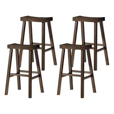 Maven Lane Vincent Backless Rectangular Saddle Kitchen Stool with Rustic Wood Top Seat, Set of 4