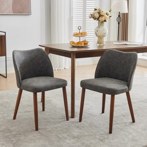 Leather Dining Chairs Set of 2 Upholstered PU Dining Chair w/Wood Legs, Wing Backrest, Wooden Kitchen Chairs w/Thick Cushions, Leveling Feet - 1 of 4