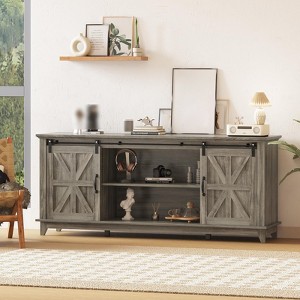 Modern TV Stand for TVs Up to 75'', Wooden Entertainment Center with Sliding Barn Doors, Media TV Console Table with Adjustable Shelf for Living Room - 1 of 4