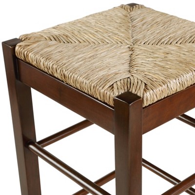 Elegant Cappuccino Hardwood 29" Square Rush Bar Stool
