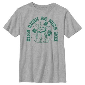 Boy's Star Wars: The Mandalorian St. Patrick's Day Grogu May Luck be with You Retro T-Shirt - 1 of 4