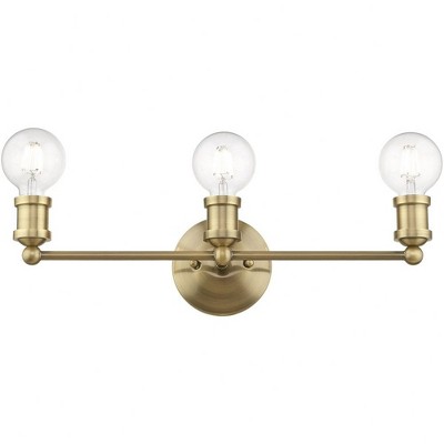 Antique Brass 3-Light Vanity Sconce with Exposed Bulbs
