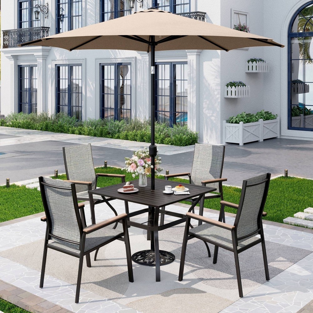 Photos - Dining Table 5pc Patio Set with Steel Table, Umbrella Hole & Aluminum Chairs - Captiva Designs: Outdoor Dining Furniture