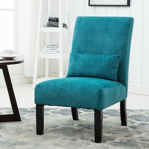 Roundhill Furniture Pisano chenille Fabric Armless Contemporary Accent Chair with Matching Kidney Pillow, Teal Blue - 1 of 4