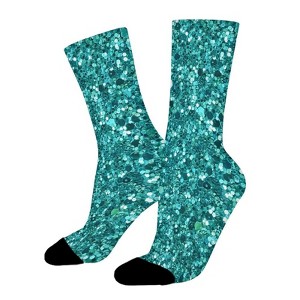Turquoise Glitter Women Printed Crew Socks Funny Funky Socks Soft Polyester Novelty Gifts for Artists Men - 1 of 1