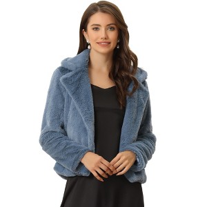 INSPIRE CHIC Women's Autumn Winter Cropped Notch Lapel Faux Fur Fluffy Jacket - 1 of 4