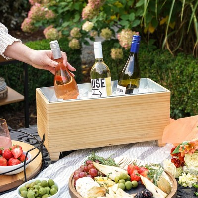 Natural Pine and Galvanized Metal Beverage Tub