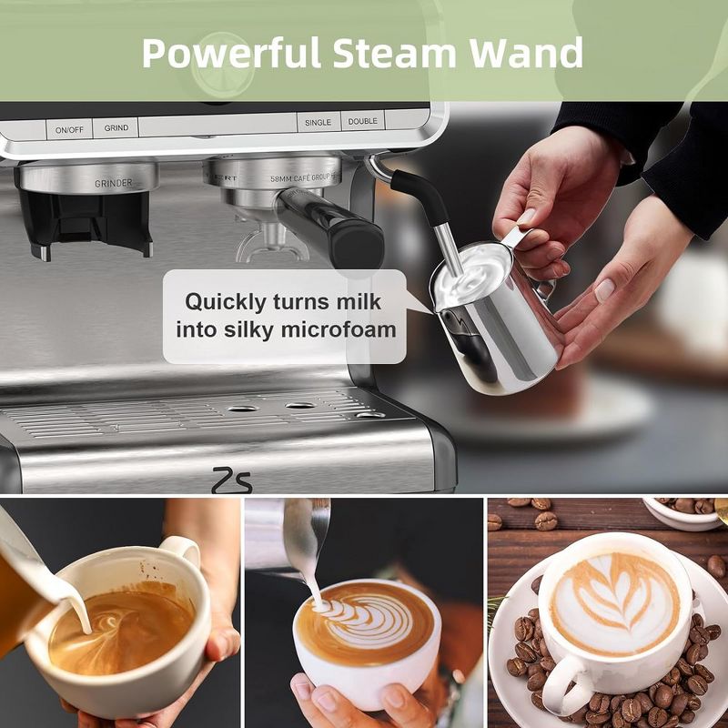 Semi-Automatic Espresso Coffee Machine With Grinder & Steamer Wand & Water Tank, 5 of 7